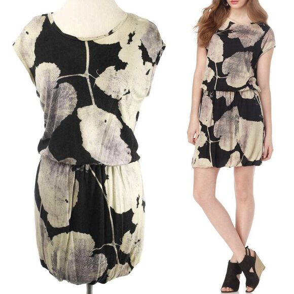 RACHEL ROY Leaf Pattern 'Vicky' Blouson Bubble Hem Dress Women's Size Small - Picture 1 of 5